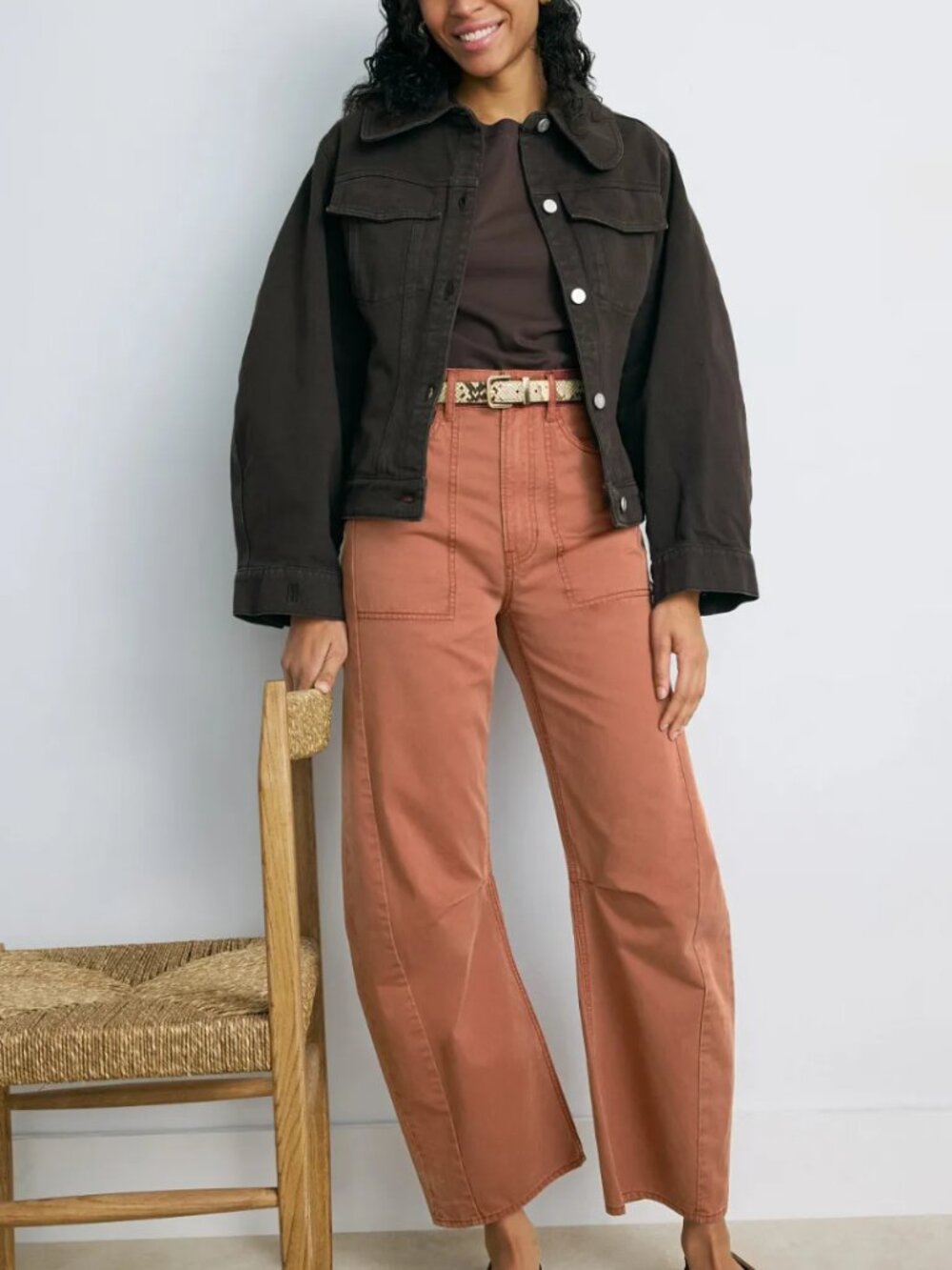 Veronica Beard Sloan High-Rise Rust Red Oak Barrel Leg Twill Pants- 29-MSRP $348